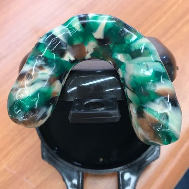 Newly finished mouthguard on a table